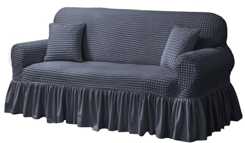 NAKIHOUSE Sofa Überwürfe Sofabezug 2 Sitzer Elastischer Grau Couchbezug Sofahusse Antirutsch Sofabezüge Sofa Abdeckung Stretch Couch Überzug Sofa Hussen mit 1 Kissenbezug