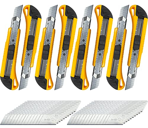 Firschoie Lot de 8 Cutters Professionnels, 18mm avec lame de rechange, lame peut être remplacée, Poignée ABS antidérapante escamotable et double verrouillage, convient pour l'artisanat, travaux coupe