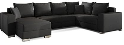 ALTDECOR Ecksofa links mit Schlaffunktion und Bettkasten mit Gasdruckfeder, Polstercouch in L-Form links angeordnet, rückenecht gepolstert, ideal als Gästebett - MARO 312x210x92 cm Schwarz