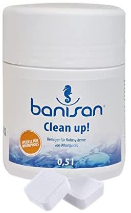 Banisan Clean Up MAX 470 ml Rohrreiniger + 2 Filterreinigungstabletten von Pfahler ́s Whirlpool Studio. flüssiger Rohrreiniger speziell für Whirlpool, Softub