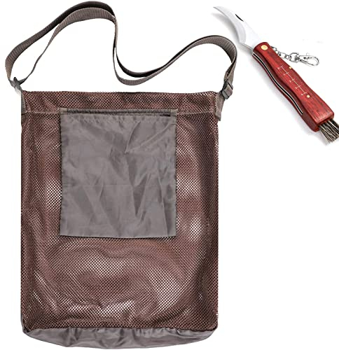 Foxyoo Mushroom Foraging Kit with Mushroom Foraging Bag and Mushroom Knife with Brush, for Mushroom Foraging Lovers - foraging, collecting, and Harvest Mushrooms, A Unique Mushroom Gift - Brown