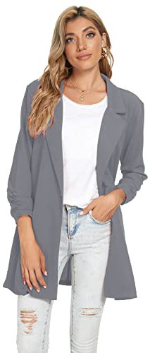 MINTLIMIT Cardigan da donna Blazer manica lunga aperto davanti giacca casual elegante Outwear GY-grigio scuro XL
