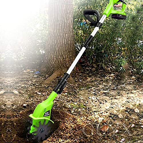Motoazada a batería, motoazada de jardín de 20 V, motoazada eléctrica Regulable, (300 W, Ancho de Trabajo de 19 cm, Profundidad de Trabajo de 15 cm) (Verde)