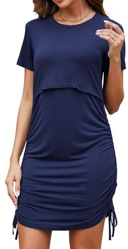 Sosolism 4 en 1 Robe de maternité et d'allaitement à manches courtes avec cordon latéral