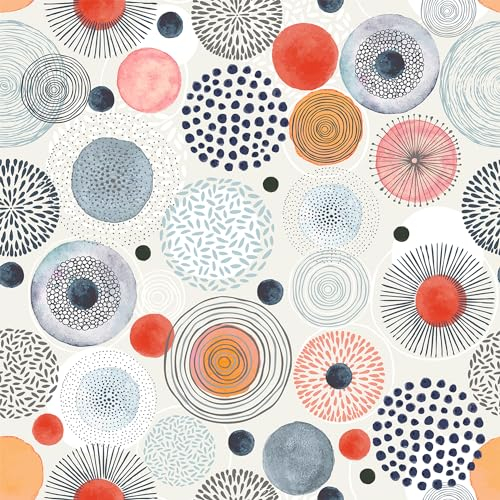 Yullpaper Selbstklebende Tapete Bunte Kreismuster Klebefolie Beige Muster für Möbel Schrank Dekofolie Möbelfolie Selbstklebend Blumen Fototapete Kinderzimmer Tapete Blumen Vintage 44.5cm X 300cm