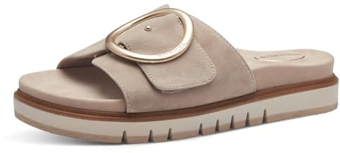 Tamaris COMFORT Damen Pantoletten aus Leder Elegant, Beige (Beige), 40 EU