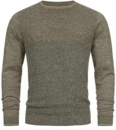 Indicode Herren INReign Feinstrickpullover mit Rundhals-Ausschnitt | Strickpullover aus Baumwolle Army, L