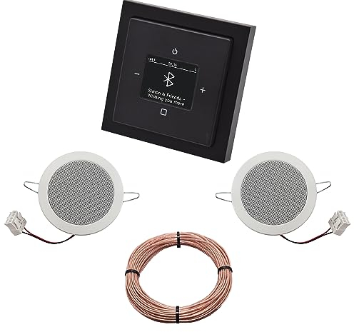 Busch Jäger DAB+ Unterputz Bluetooth (in and out) Radio 8217U-101 Future SCHWARZ MATT, Komplett-Set mit 2 x Deckenlautsprecher Einbaulautsprecher + 20 m Lautsprecherkabel 2x0,75 mm2 8217 U - 101