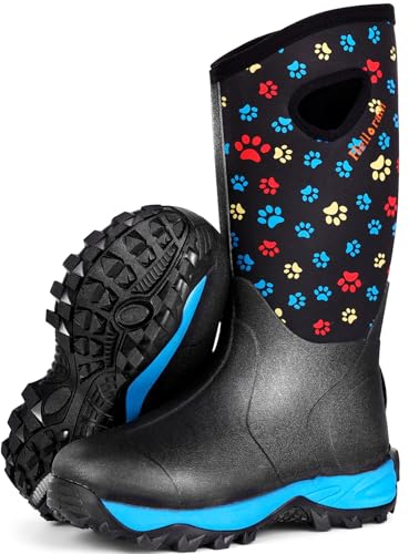 hellorain Stivali da pioggia da donna, a metà polpaccio, in gomma, impermeabili, isolati in neoprene, stivali da fienile per ragazze, fango, giardinaggio, agricoltura, escursionismo, pesca, Blu, 40 EU