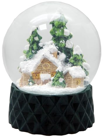 Schneekugel Hüttenzauber Berghütte Winterhütte, Sockel grün Kubisch, Pure-Line, Durchmesser 100mm Schüttelkugel, 20173