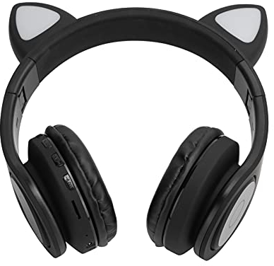 Kabelloses Headset, Katzenohrform Stereo Surround Sound 5.0 Headset mit Mikrofon, Unterstützt FM-Radio, Geeignet für und Erwachsene (Schwarz)