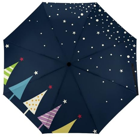 ORENZ Automatic Umbrella Star Dots Pattern Christmas Tree Folding Umbrellas Light Windproof Umbrellas Portable Travel Umbrella