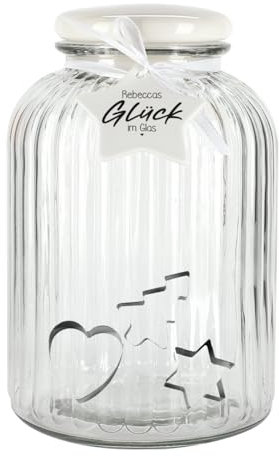 Herz & Heim® Keksdose aus Glas mit personalisiertem Anhänger in Sternform und 3 Ausstechformen (Glück im Glas)