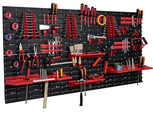 Werkzeugwand Lagersystem Wandregal 232x78 cm Werkzeughalterungen, Stapelboxen Schüttenregal Sichtlagerkästen,Starke Wandplatten, Regal Erweiterbar, Werkstattregal Lagerregal Werkstattwandregal (MAG15)