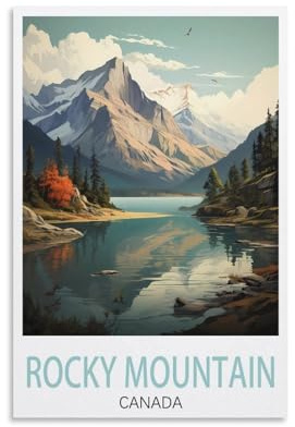 PuPLuM Canada Rocky Mountain Vintage-Reiseposter, See, 20 x 30 cm, Leinwand, Wandkunst, Poster für Wohnzimmer, Dekoration, Gemälde für Heimdekoration