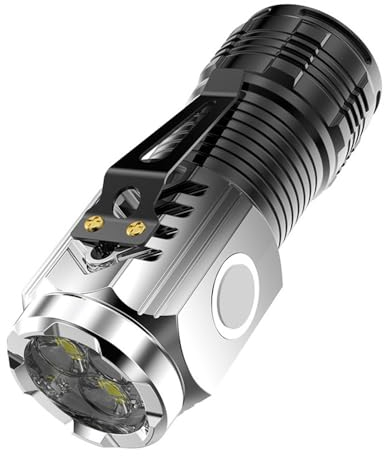 Nuziku Three-Eyed Monster Mini Flashlight, Magnetic Small Torches Led Super Bright with 5 Lighting Modes, Rechargeable Pocket Torch with Stainless Steel Clamp Design for Outdoor