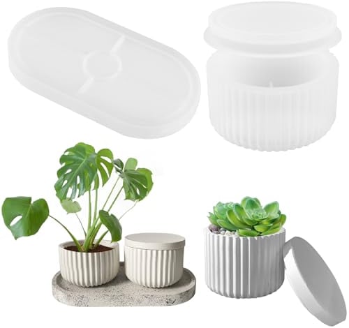 3 Stück Sukkulente Kaktus Silikonform, Blumentopf Gießform Mit Deckel, Für Sukkulenten Und Kaktus Resin Form