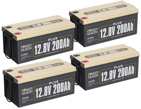 Power Queen 4-Pack 12,8V 200Ah Plus LiFePO4 Batterie, 200A BMS 4000-15000 Zyklen, 2560W Ladeleistung, Perfekter Ersatz für Blei-Säure, SLA, AGM, Gel Batterie-4 Pack