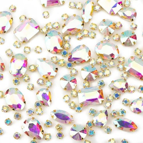 KSJEHW 130 Stücke Strasssteine zum Aufnähen, Schmucksteine Diamant, Glas Kristall Strass, Strasssteine Kleidung Strasssteine Kleidung Handgenähtes Diamant-Zubehör für DIY-Kleidung Zubehör(AB Farbe)
