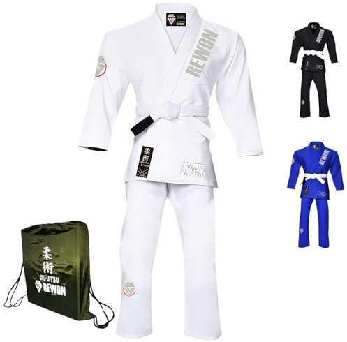 Rewon Gear Jiu-Jitsu-Gi, Jiu-Jitsu-Uniforme,Competizione Professionale, Tessuto di Alta qualità Arti Marziali, MMA, Karate, Taekwondo, Cotone, Uomini, Donne e Bambini