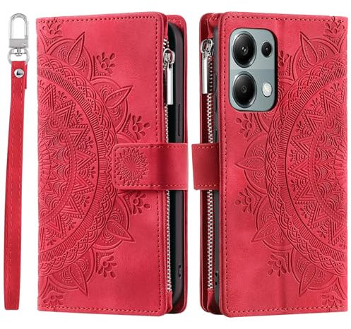 VEEMOS Custodia a libro per Xiaomi Redmi Note 13 Pro 5G, con motivo floreale, colore: rosso