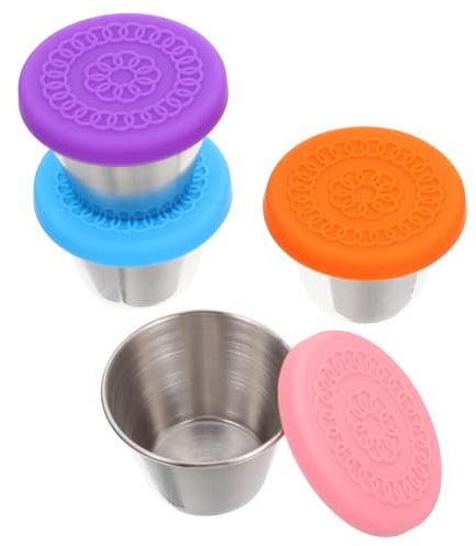 Cabilock 4 Pièces Tasse à Sauce Yaourt Bols à Sauce En Métal Petit Condiment Conteneur Scellé Coupelles à Condiments En Inox Burette à Vinaigrette Récipient à Salade Gel De Silice Tomate, 70201919TXW
