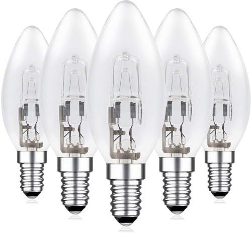 EASYIVY E14 Halogen Candle Light Bulbs 28W Dimmable, C35 SES Small Edison Screw Clear Bulb 2700K Warm White E14 Candle Bulb for Chandelier Light, Table Lamp, 5-Pack