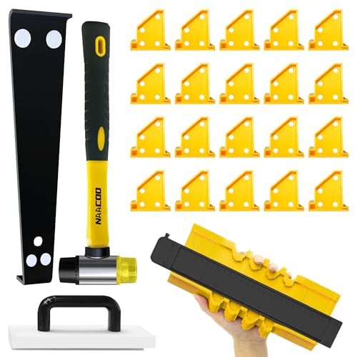 Laminat Verlegeset,laminat werkzeug,Professionelle Vinyl Bodenbelag Werkzeuge-Schlagklotz, 10 Konturmessgerät, Pull-Bar, 2 in 1 Bodenabstand, Hammer