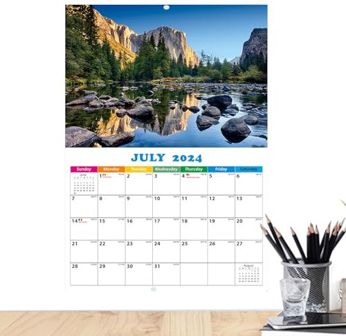 Monatlicher Wandkalender 2024–2025, Querformat, quadratischer Kalender, Dekoration, klarer Druck, Wandkalender, Dekoration für Schlafzimmer, Arbeitsbereich, Wohnzimmer, Wohnung und Schlafsaal