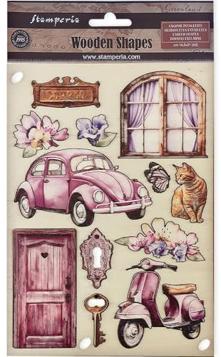 Stamperia - Coloured Wooden Shapes for Scrapbooking, Albums, Card Making, Bullet Journalling and More, Laser Cut, Printed for Enhanced Detail, Perfect for Crafts, and Gifting (Lavender) (A5)