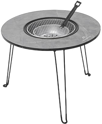 Solinder Poêle à bois de chauffage HotPot pour extérieur, barbecue au charbon de bois, barbecue, bouilloire à thé, table pliante ronde