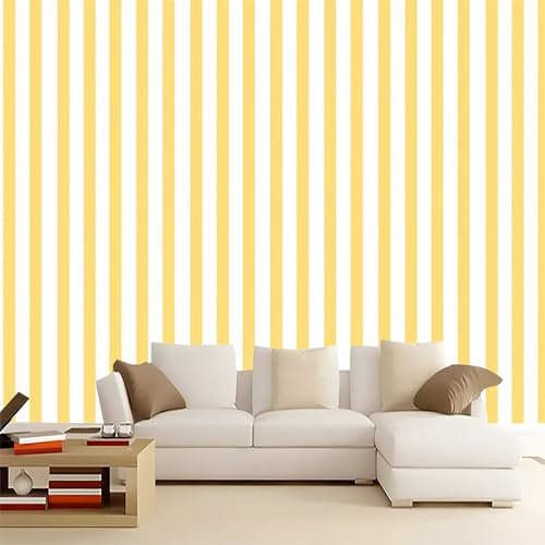 Photo Wallpaper Yellow Stripe Design Wall Mural White Large Poster 250 x 175 cm (WxH) for Living Room Bedroom Tv Background Wall Home Decoration