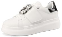 QUEEN HELENA Damen Sneaker mit Riss Sneaker mit Strass X31-9, weiß, 39 EU