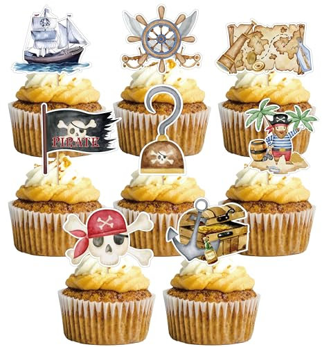 32 Stück Piraten Kuchen Deko Piraten Tortendeko Piraten Thema Party Dekoration Piraten Muffin Deko für Piratenparty Kindergeburtstag Muffin Deko Junge Kuchen Deko Geburtstag