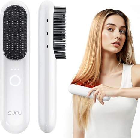 SUFU Glätteisen kabellos für Damen,9000mAh Haarglätter Bürste mit Millionen Negative Ionen，eloura tragbare bürste glätten, locken, trocknen eloura, reise glätteisen mini