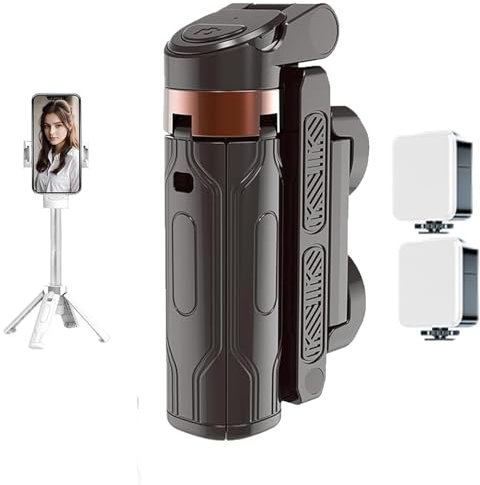 Pocketflex Mini Tripod, Tripod JJ02 Pocketflex, Extendable Grip Phone Tripod with Detachable Remote, 360° Rotation Adjustable One-Touch Push Button Switch (Black+2 fill lights)