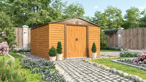 Pergart Gerätehaus Frankfurt II 1112, braun, 10,88 m² | Wetterfestes & stabiles Gartenhaus | Geräteschuppen aus verzinktem Stahlblech | Metallgerätehaus zur Aufbewahrung von Werkzeug