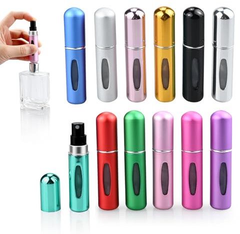 12 PCS 5ML Atomizador Perfume Recargable, Mini Frasco Perfume Recargable, Perfumador Recargable sin Fugas, Ideal Para Salir, Viajar, Citas.