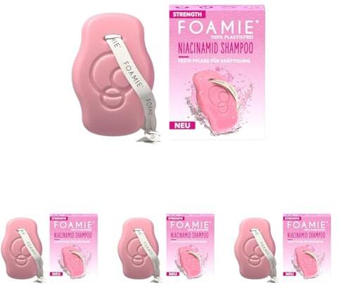 Foamie Festes Shampoo STRENGTH mit Niacinamid, Shampoo Volumen für Feines & Dünnes Haar, Niacin & Reisextrakte für intensiven Schutz & Kräftigung, 80g (Packung mit 4)