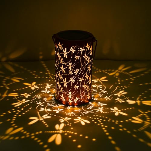 Qoosea Solarlaternen Solar Garten Libellenlichter im Freien Hängende wasserdichte Libellen-Aushöhlungs-Dekorations-Landschaftslaternen Solarbetriebene LED-Wegleuchten für Garten Terrasse und Gehweg