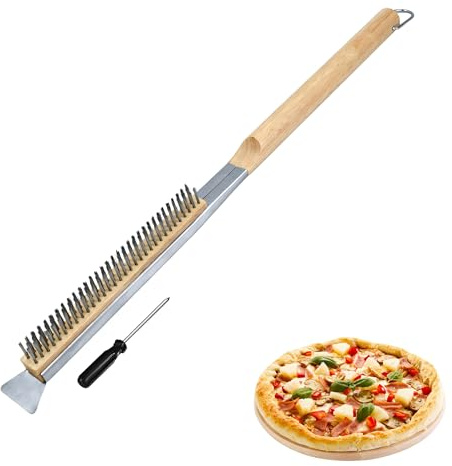 Profi Pizzaofen-Bürste - 53,5 cm Reinigungsbürste mit Edelstahlschaber & Edelstahlborsten für Outdoor-Pizzaöfen, Grills, Pizzasteine & Holzöfen – Lebensmittelecht, Hitzebeständig & Langlebig (Brush1)