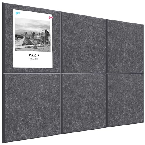Cork Board Alternative 90 x 60 cm Notice Pin Board Bulletin Board for Home Office Kitchen Photos Memos - 6 Pack Removable Felt Wall Tiles with 20 pushpins - Dark Gray