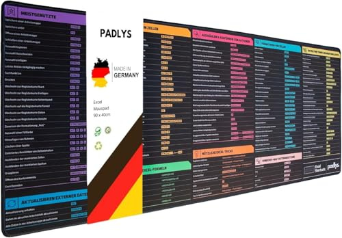 Padlys Excel & Office Mauspad Deutsch – Große Schreibtischunterlage mit Tastenkombinationen für Windows, Word & Excel Shortcuts – Matte für Büro & Homeoffice