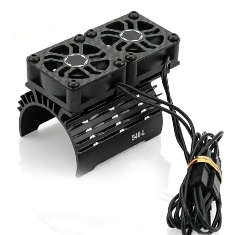 equlup RC Motorlüfter Kühlkörper, 36 mm Lüfter für 540er und 550er Motoren | Kühlkörperabdeckung für bürstenlose RC Motoren, 28.000 U/min, 8,4 V, mit zwei Lüftern, mit 263 mm Verlängerungskabel