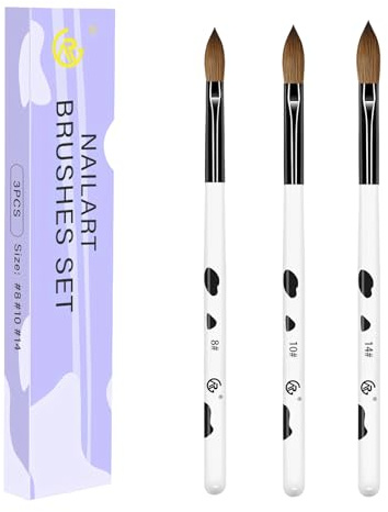 tiyiyok Pinceau Acrylique Ongle, Pinceau Nail Art Ongles, Convient pour Ongles En Gel, Liquide Acrylique, pour Femmes, Pinceaux d’Art, Lot de 3 Couleur Vache