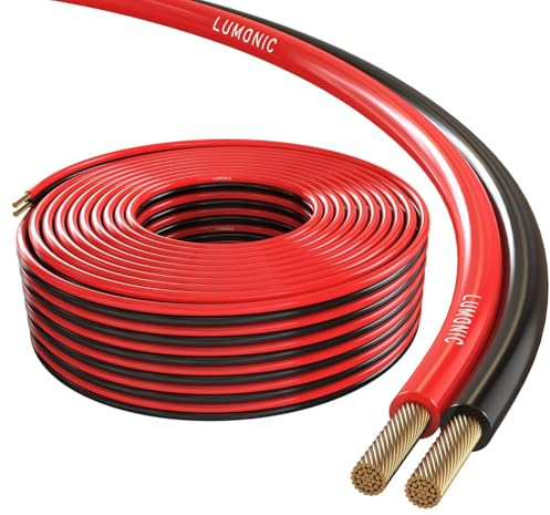 Lumonic Cavi per altoparlanti | 50m Rosso Nero | 2x 4mm² CCA | Cavo per diffusori HiFi | Linea audio doppia