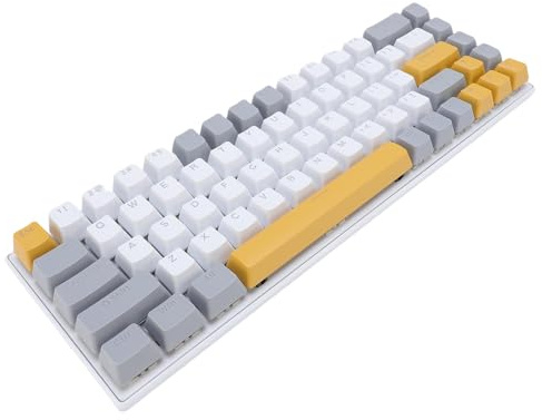 PUSOKEI Clavier de Jeu Mécanique 60%, Clavier Filaire RVB rétro-éclairé avec Interrupteur Bleu, Swappable Chaud, 68 Touches Compactes Office Compact Office pour Ordinateur Portable PC (Jaune Gris