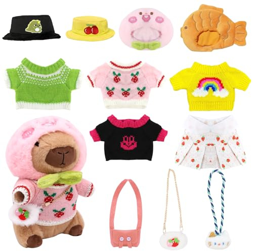 Capybara Peluche Set,23 cm Peluche Capybara Muñeca,simpáticos peluches Capibara,peluche para niños con ropa y accesorios, para la casa con forma de animal de peluche para el salón (NEW 13PCS)