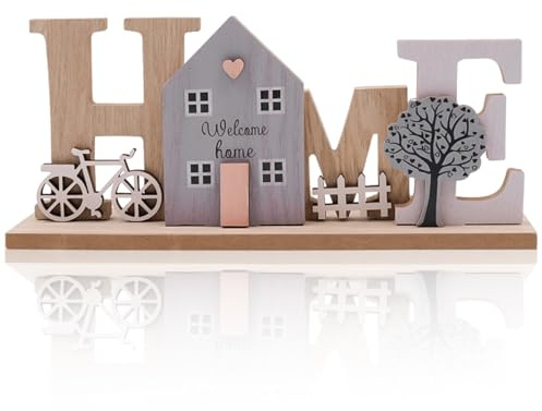 Cisolen Holz-Aufsteller Dekoartikel Home Deko Aufsteller aus Holz Schriftzug HOME zum Hinstellen Dekoration für Wohnzimmer Fensterbank Flur Schlafzimmer Geschenk für Neues Haus Weihnachten Brautpaar