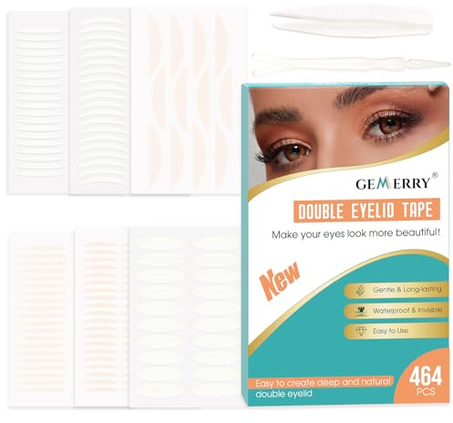 GEMERRY Schlupflider Stripes Unsichtbar, 464PCS Augenlid Stripe | Wasserdicht Lifting ohne OP mit Gabelstangen Pinzette(464Pcs)